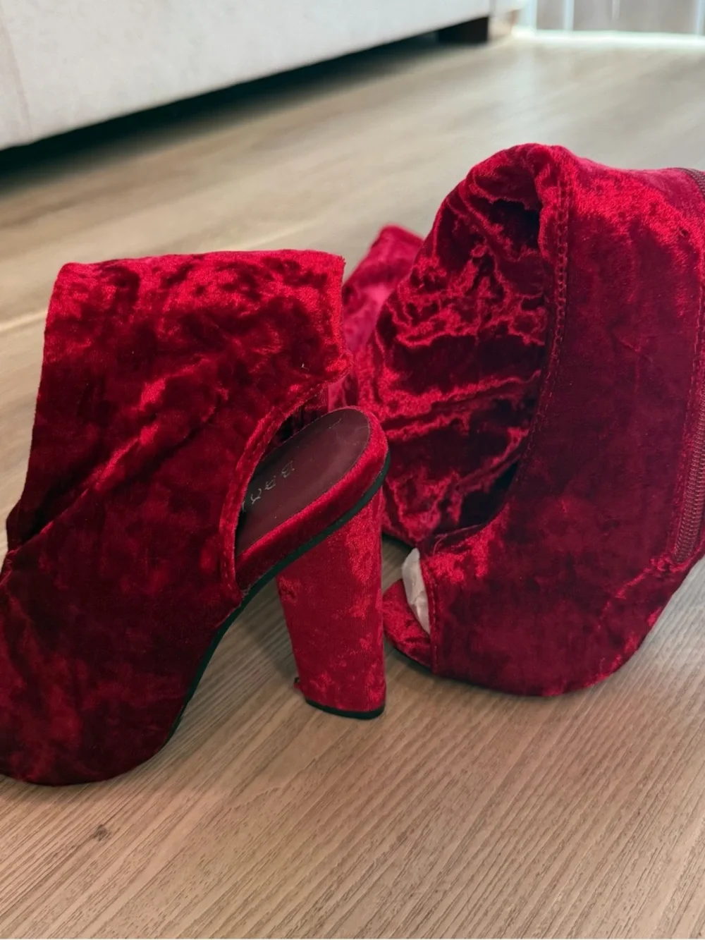 Red Velvet Over-the-Knee‎ Peep-Toe Heels